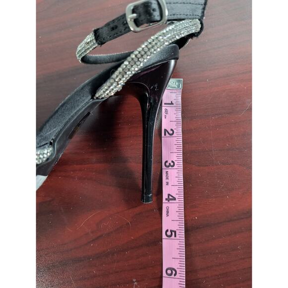 Charlotte Russe Rhinestone Bow Stiletto Heels Women's Size 9 Black Ankle Strap - Picture 8 of 13